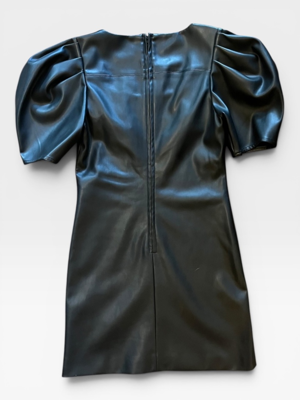 NWT En Saison Black Vegan Leather Puff Sleeve Mini Dress Size Small Chic Goth - Picture 3 of 10